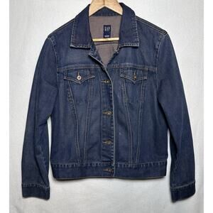 Vintage 2001 Gap Denim Jacket Womens Large Dark Trucker Y2K 2000s Grunge 90’s